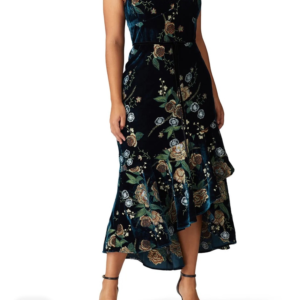 Marchesa Notte Embroidered Velvet High Low Dress, Size: 2 - Picture 3 of 15